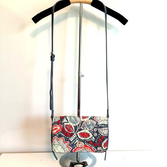 Vera Bradley Flap Zipper Closure Wallet Purse Crossbody Blue/Gray Timeless - Picture 1 of 11